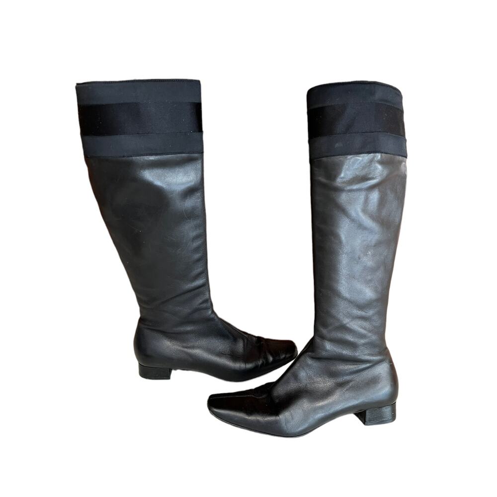 Gucci black leather square toe knee high boots 6.5 - Picture 2 of 15